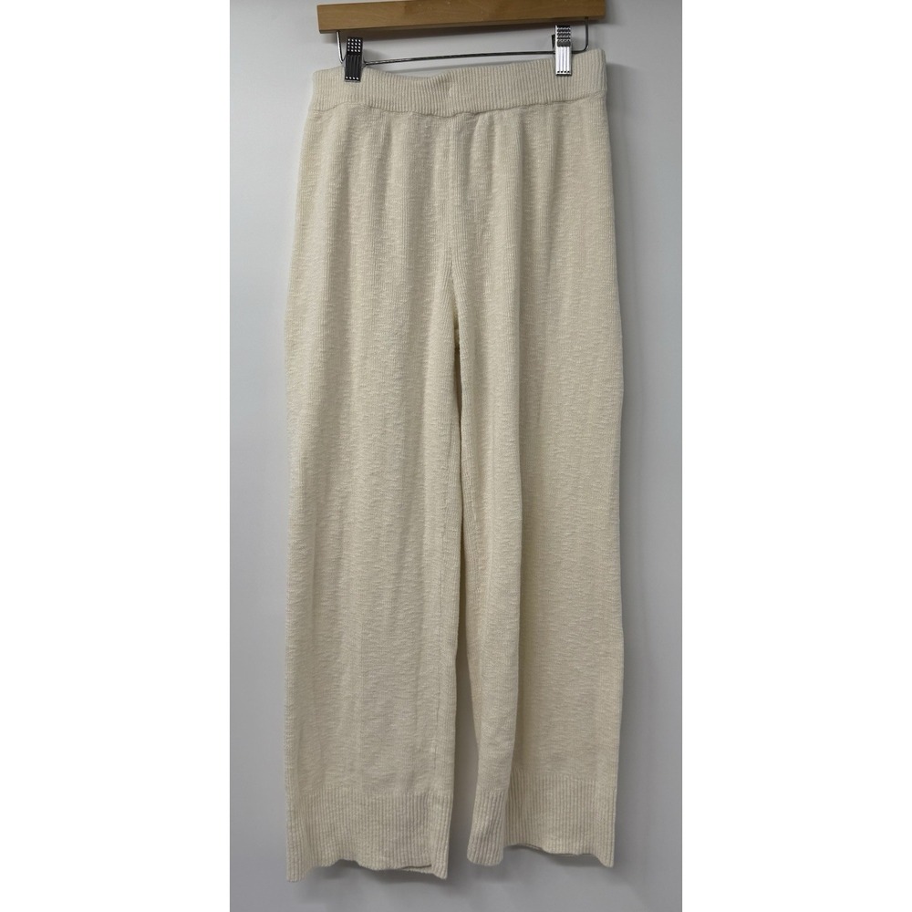Free People FP Beach Pants Women's XS Cream Cotton Knit Wide Leg Cropped Pull On
